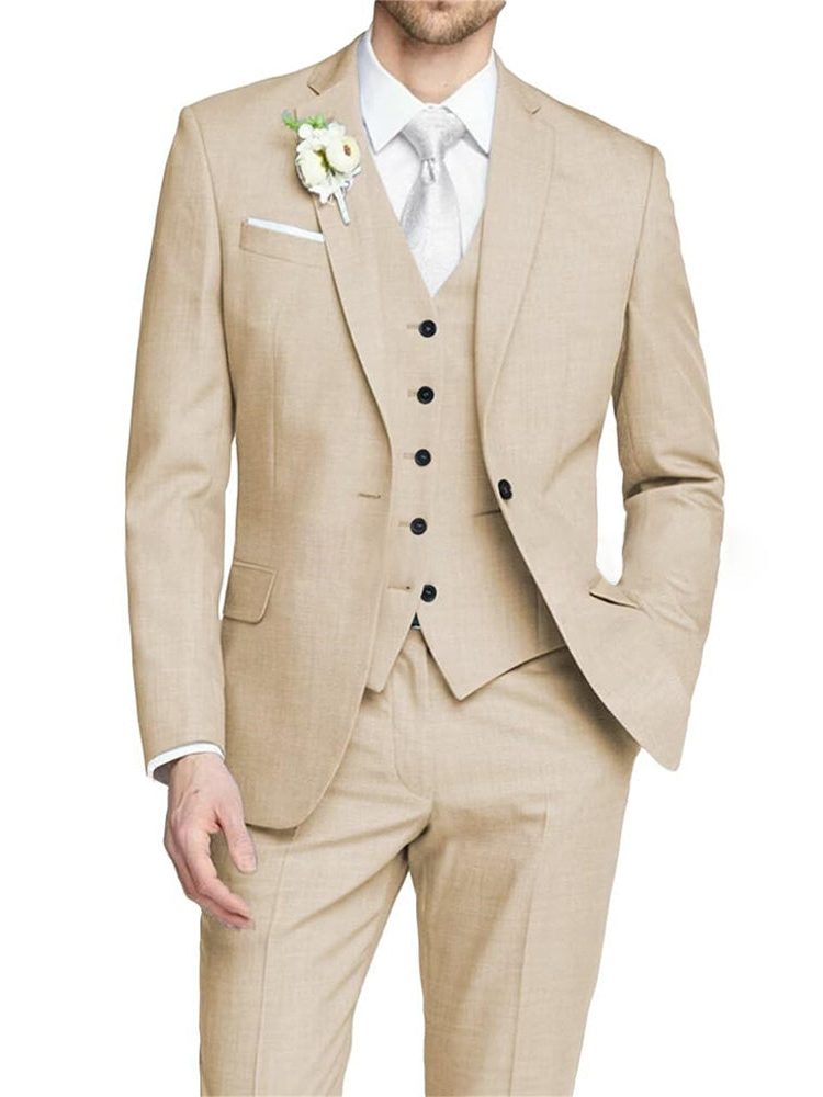 Notch Lapel Single-Breasted Suit for Men - Light Champagne