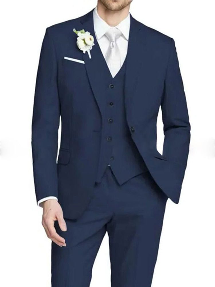 Notch Lapel Single-Breasted Suit for Men - Navy Blue