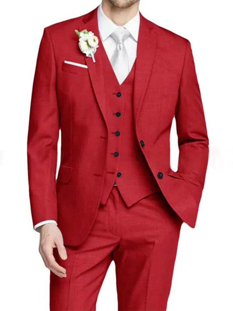 Notch Lapel Single-Breasted Suit for Men - Red
