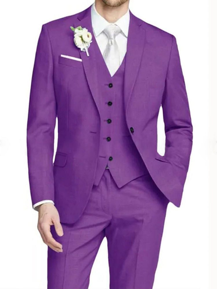 Notch Lapel Single-Breasted Suit for Men - Violet