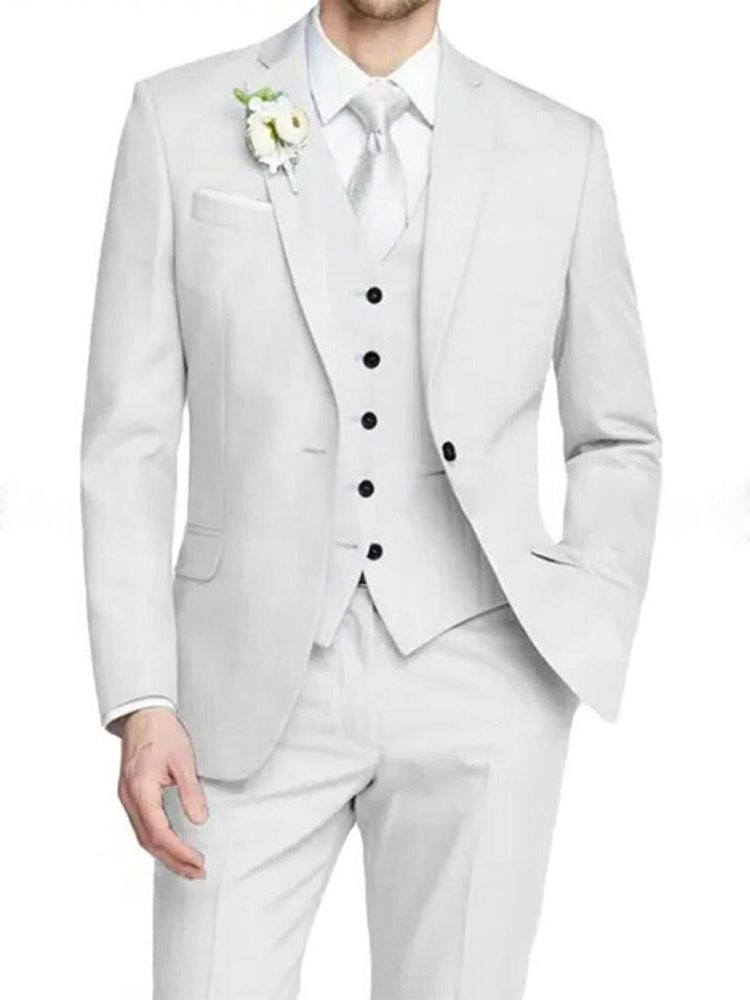 Notch Lapel Single-Breasted Suit for Men - White
