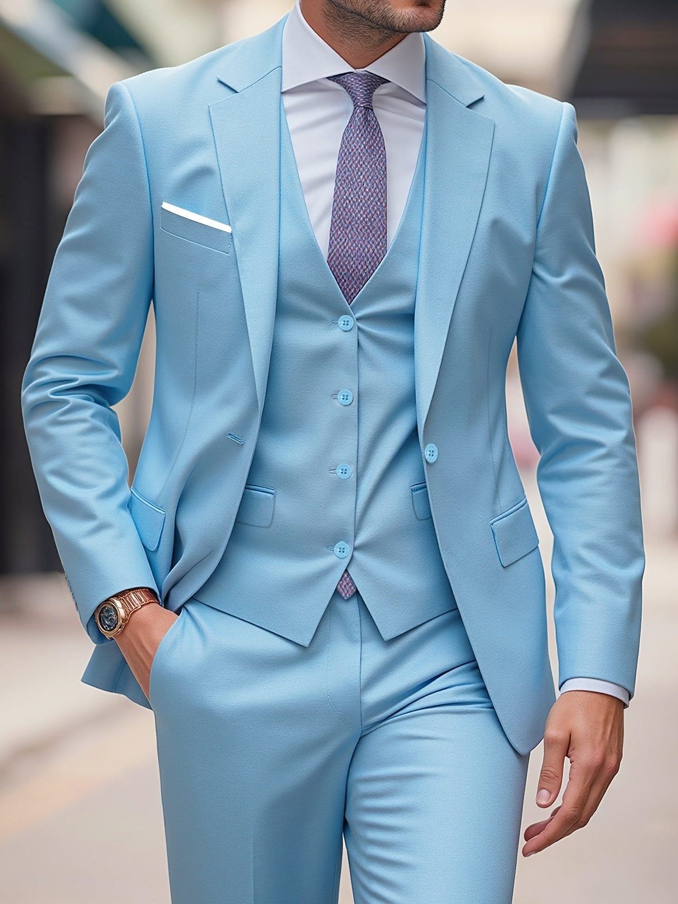 Notch Lapel Single-Breasted Three-Piece Suit for Men - View 2