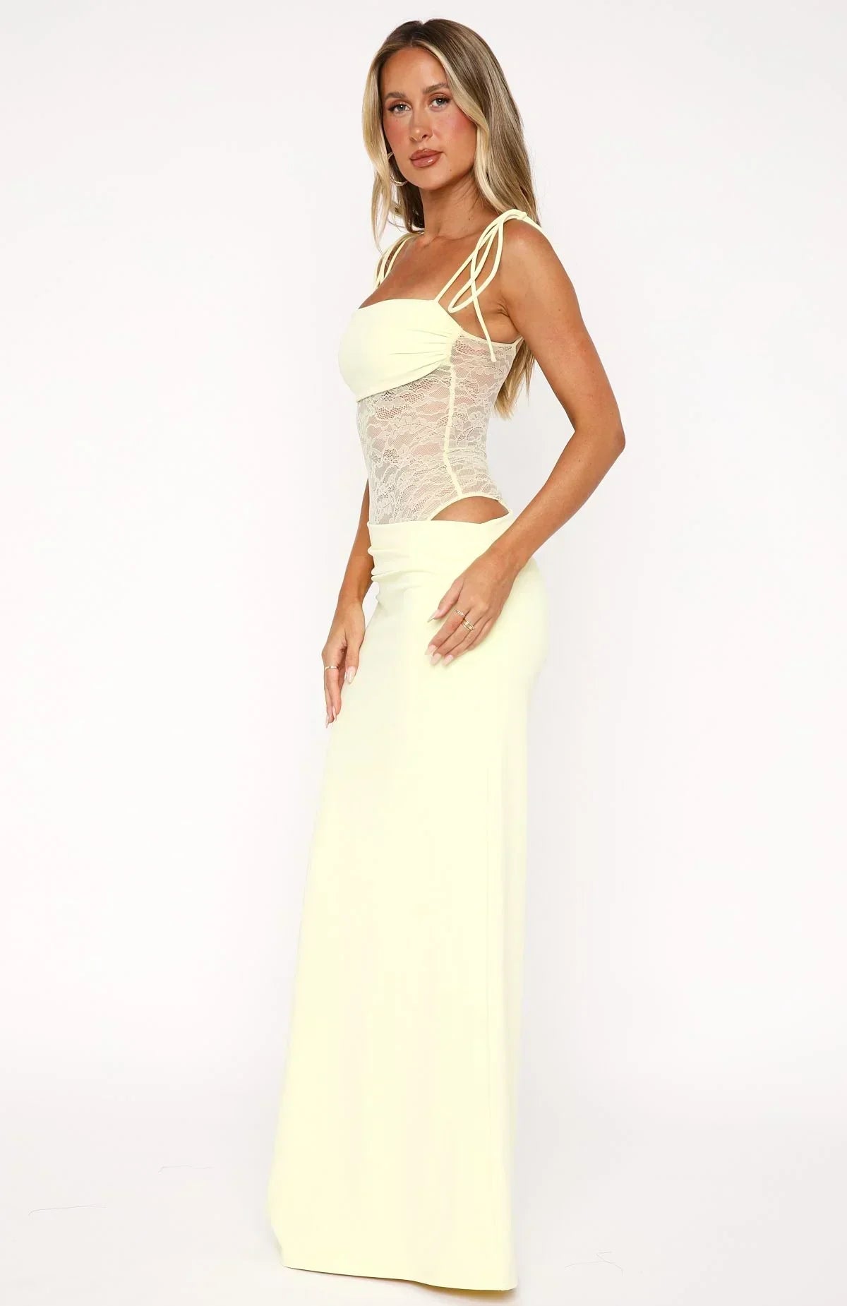 Lace Corset Maxi Dress with Tie-Shoulder Straps for Women - View 2