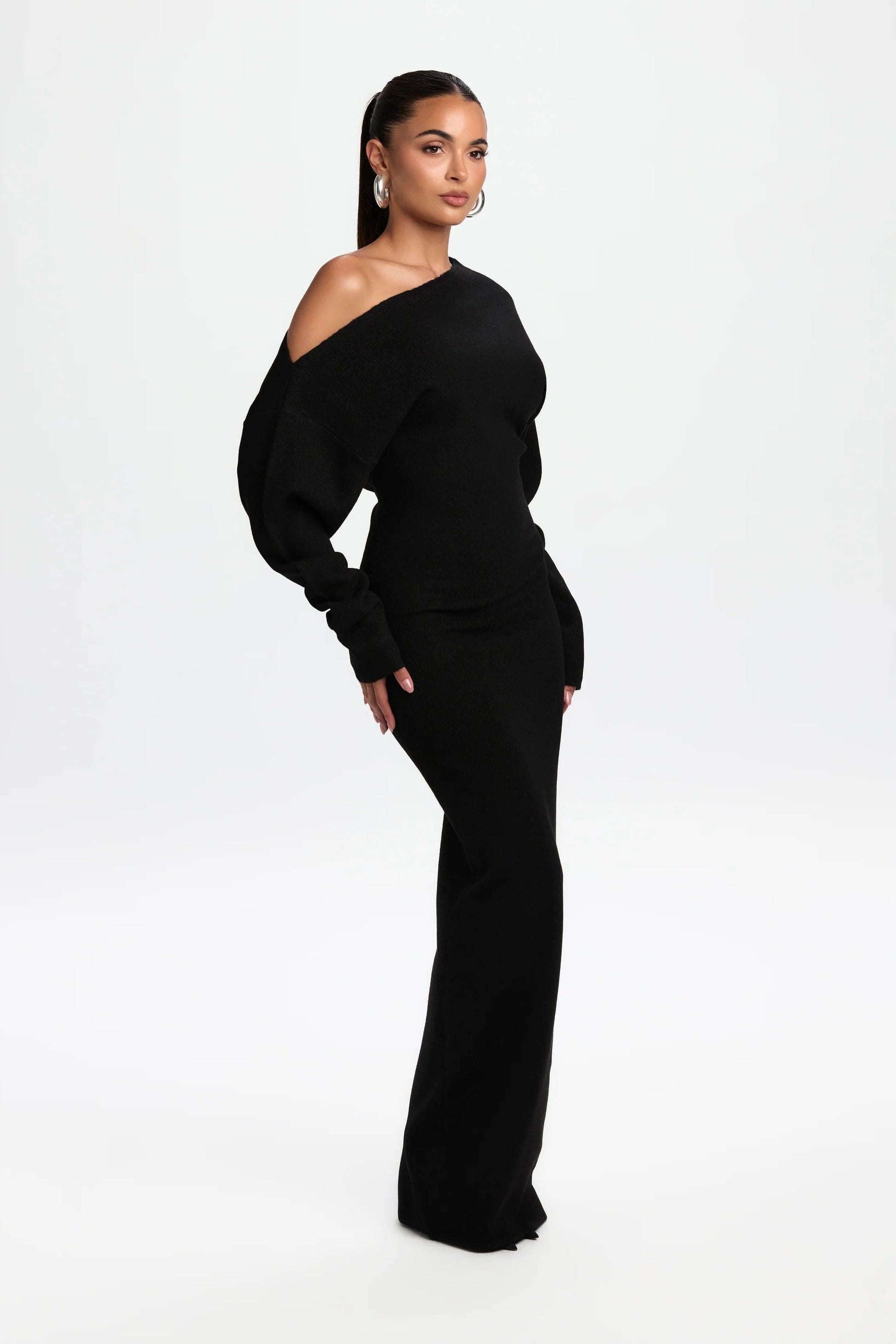 Off-Shoulder Knit Maxi Dress for Women