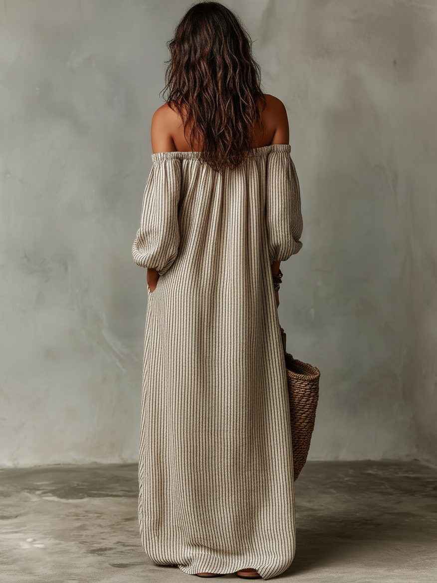 Off-Shoulder Maxi Dress in Linen Blend for Women - View 2