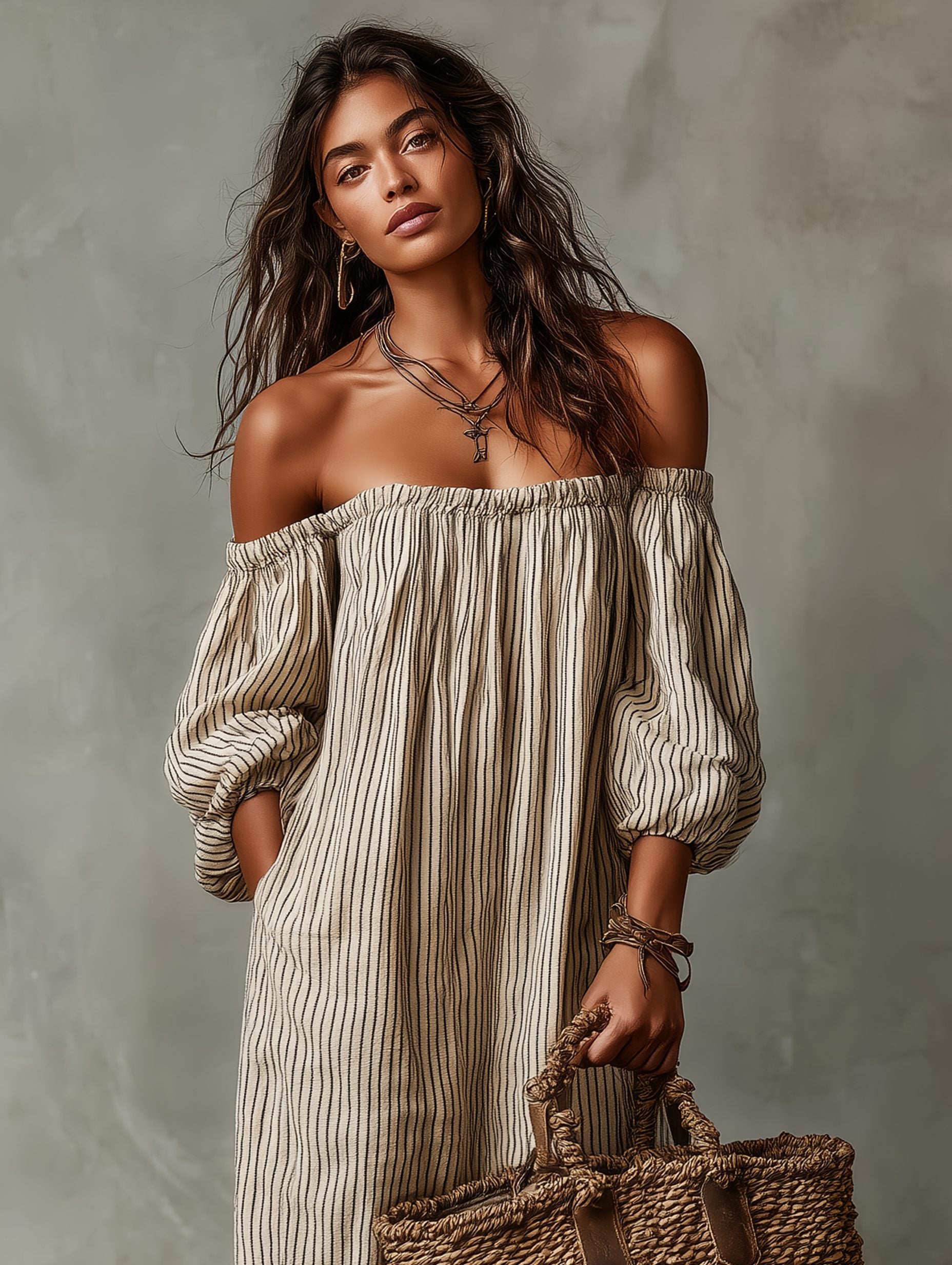 Off-Shoulder Maxi Dress in Linen Blend for Women - View 3