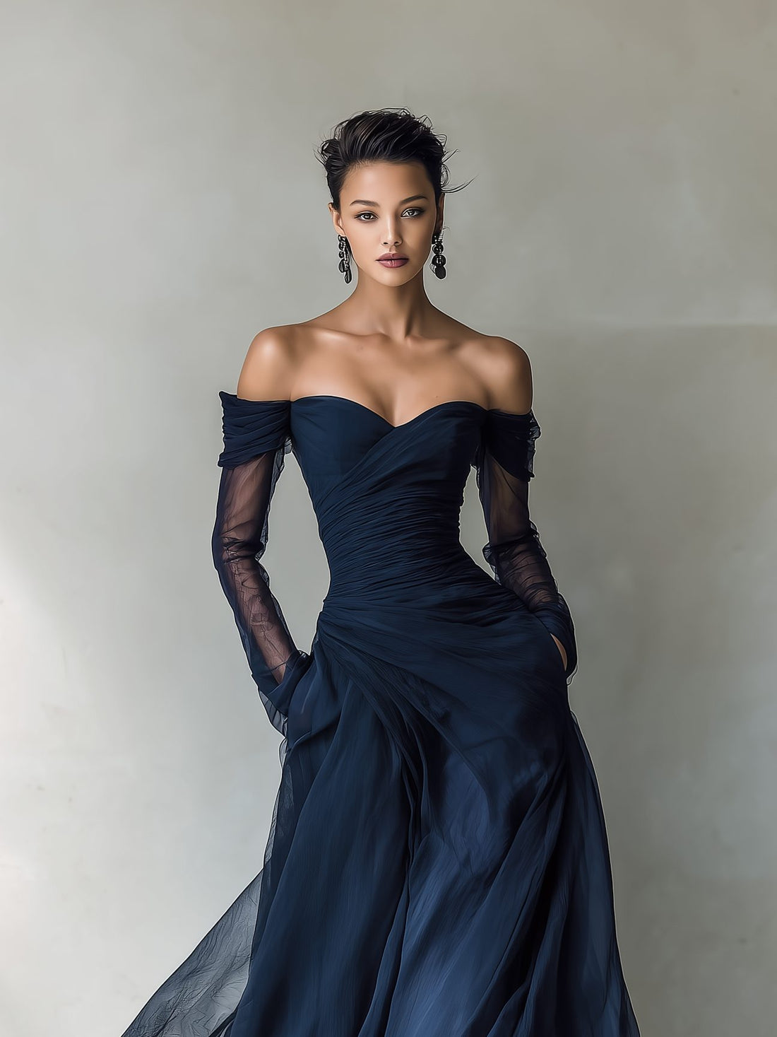 Off-Shoulder Maxi Dress with Long Sleeves for Women