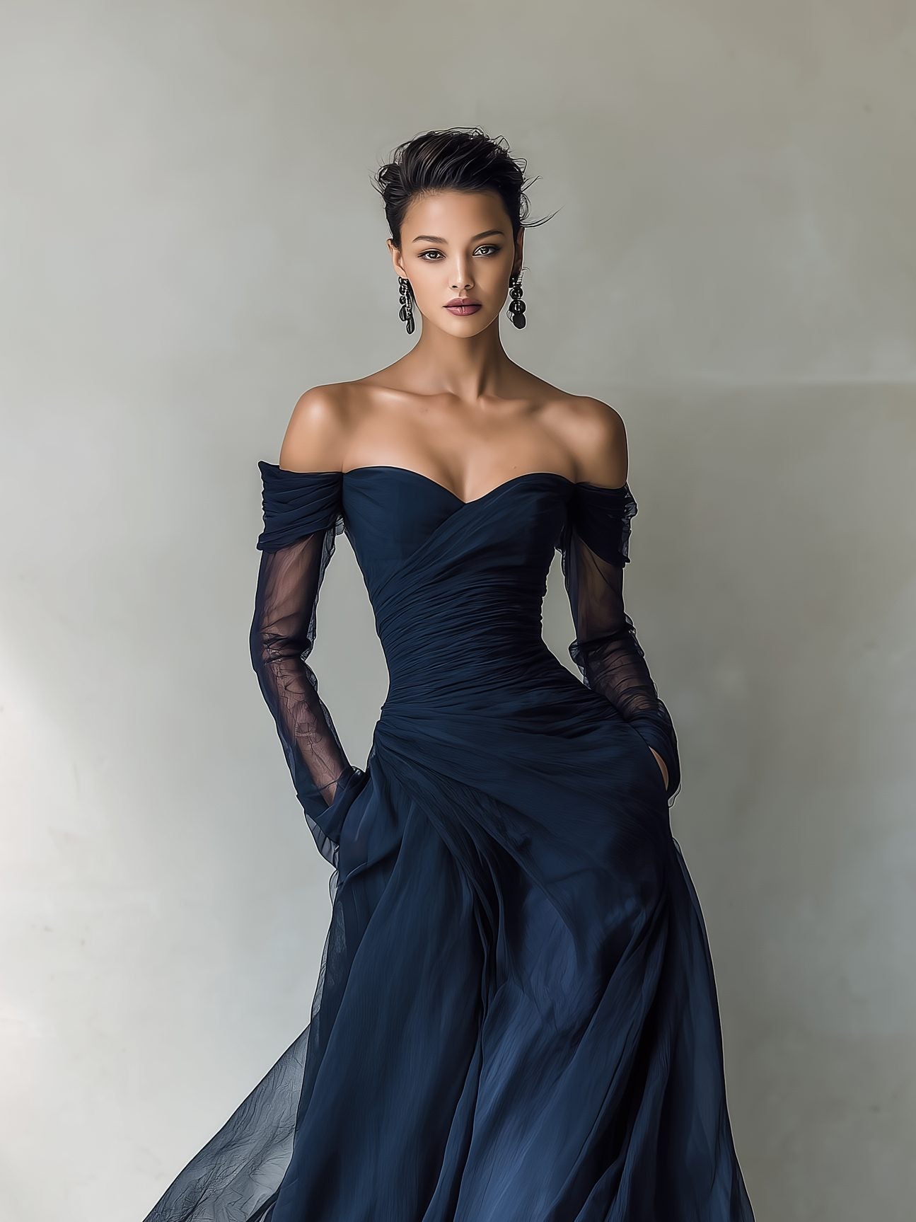 Off-Shoulder Maxi Dress with Long Sleeves for Women - View 2