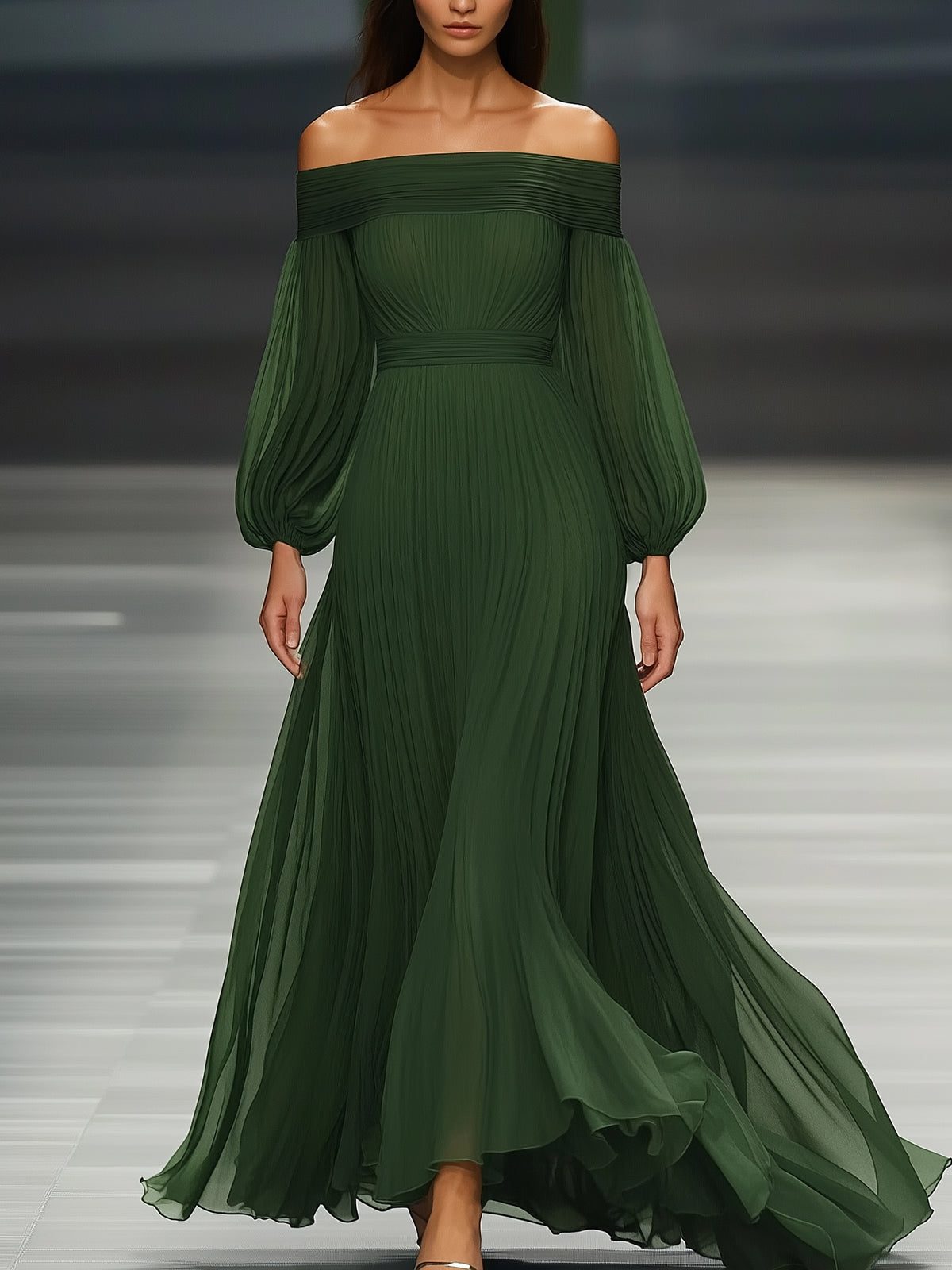 Off-Shoulder Pleated Autumn Wedding Guest Maxi Dress for Women