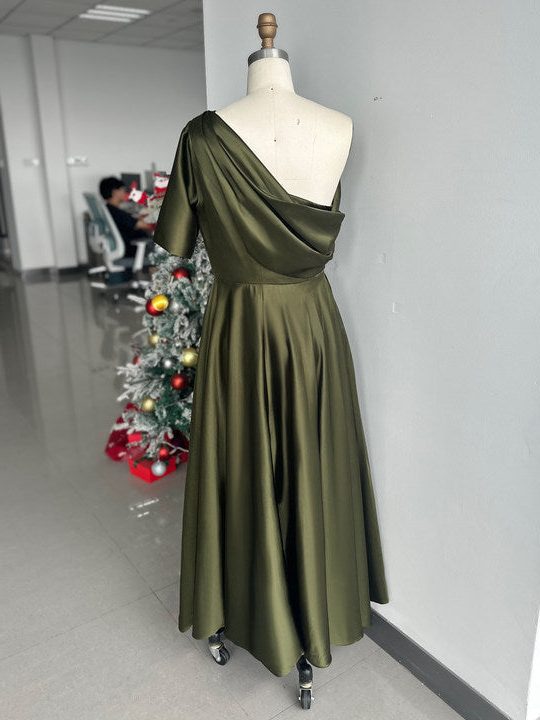 Off-Shoulder Satin A-Line Midi Dress for Women - View 12