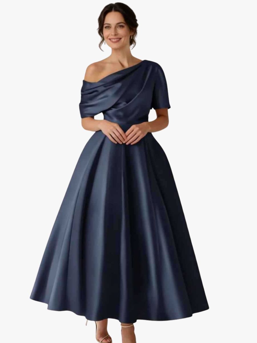 Off-Shoulder Satin A-Line Midi Dress for Women
