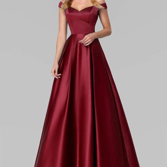 Off-Shoulder V-Neck A-Line Satin Maxi Dress for Women