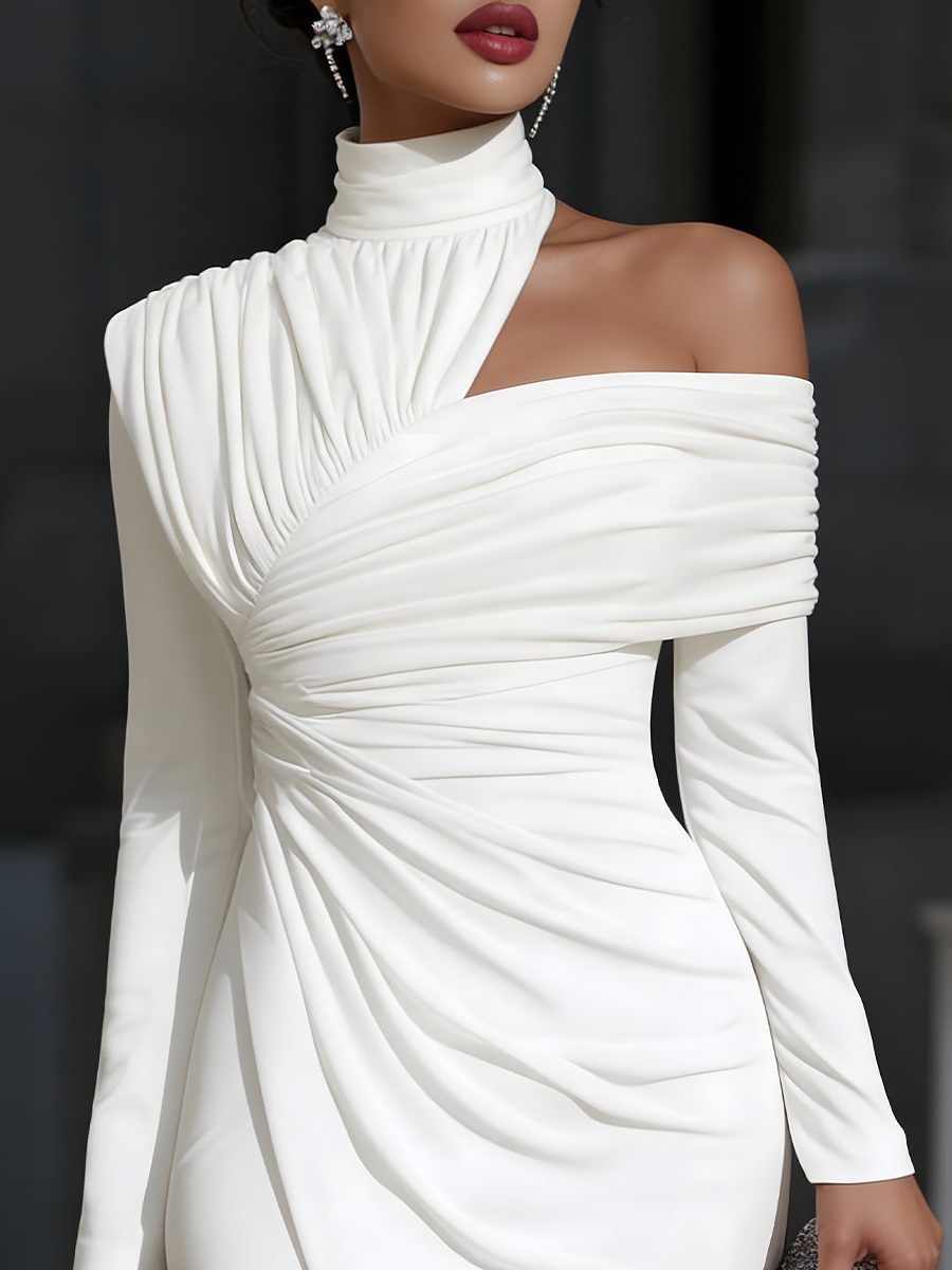 One-Shoulder Draped Midi Dress for Women - View 2