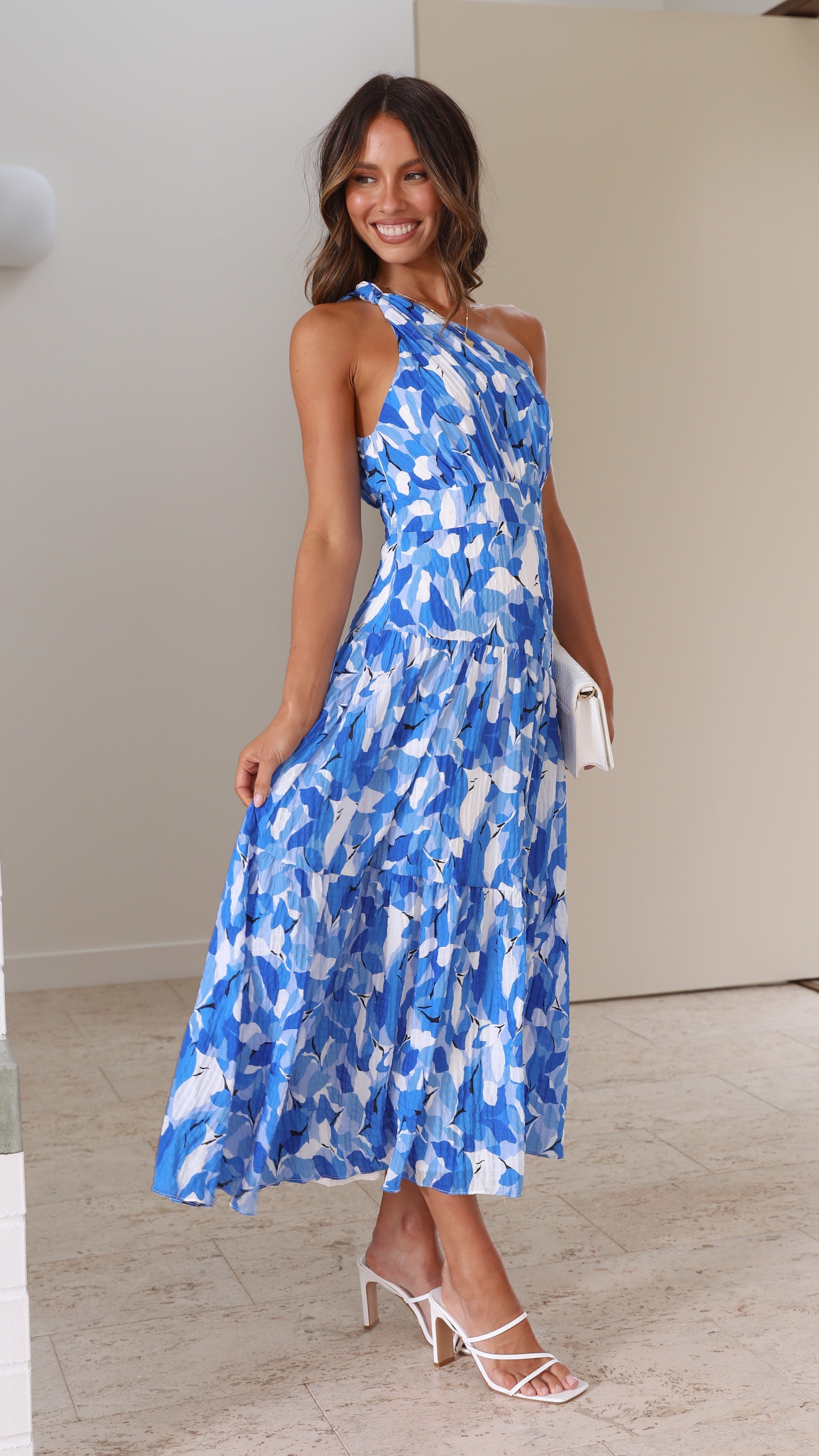 One-Shoulder Floral Wedding Guest Maxi Dress for Women - View 3