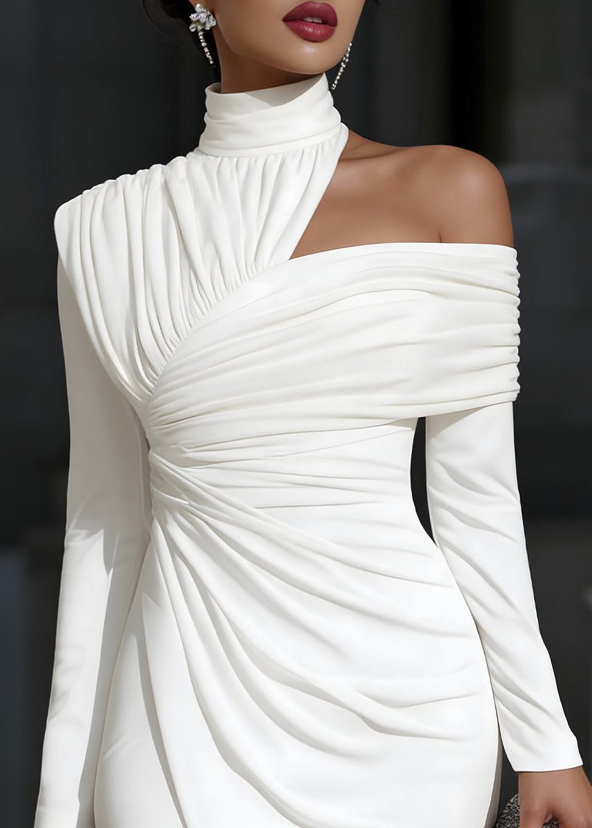 One-Shoulder Long Sleeve Ruched Midi Dress for Women - View 9