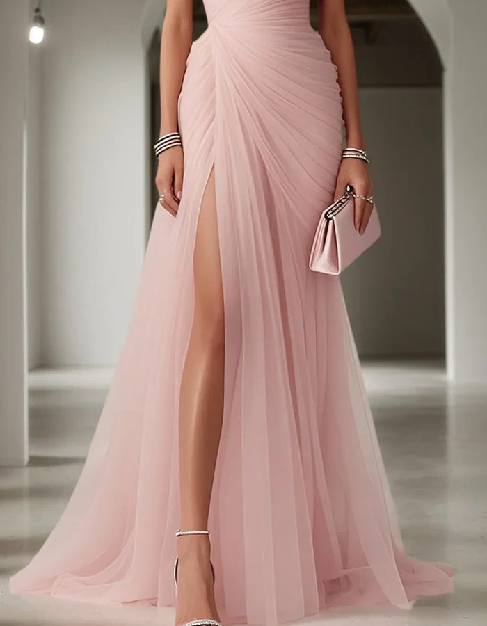 One-Shoulder Pleated Wedding Guest Maxi Dress for Women - View 3