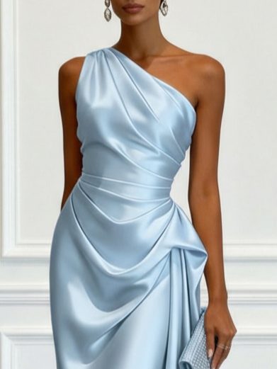 One-Shoulder Ruched Wedding Guest Midi Dress for Women - View 12
