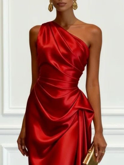 One-Shoulder Ruched Wedding Guest Midi Dress for Women - View 14