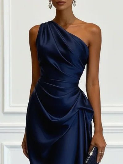One-Shoulder Ruched Wedding Guest Midi Dress for Women - View 18