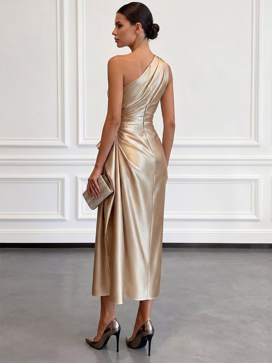 One-Shoulder Ruched Wedding Guest Midi Dress for Women - View 2