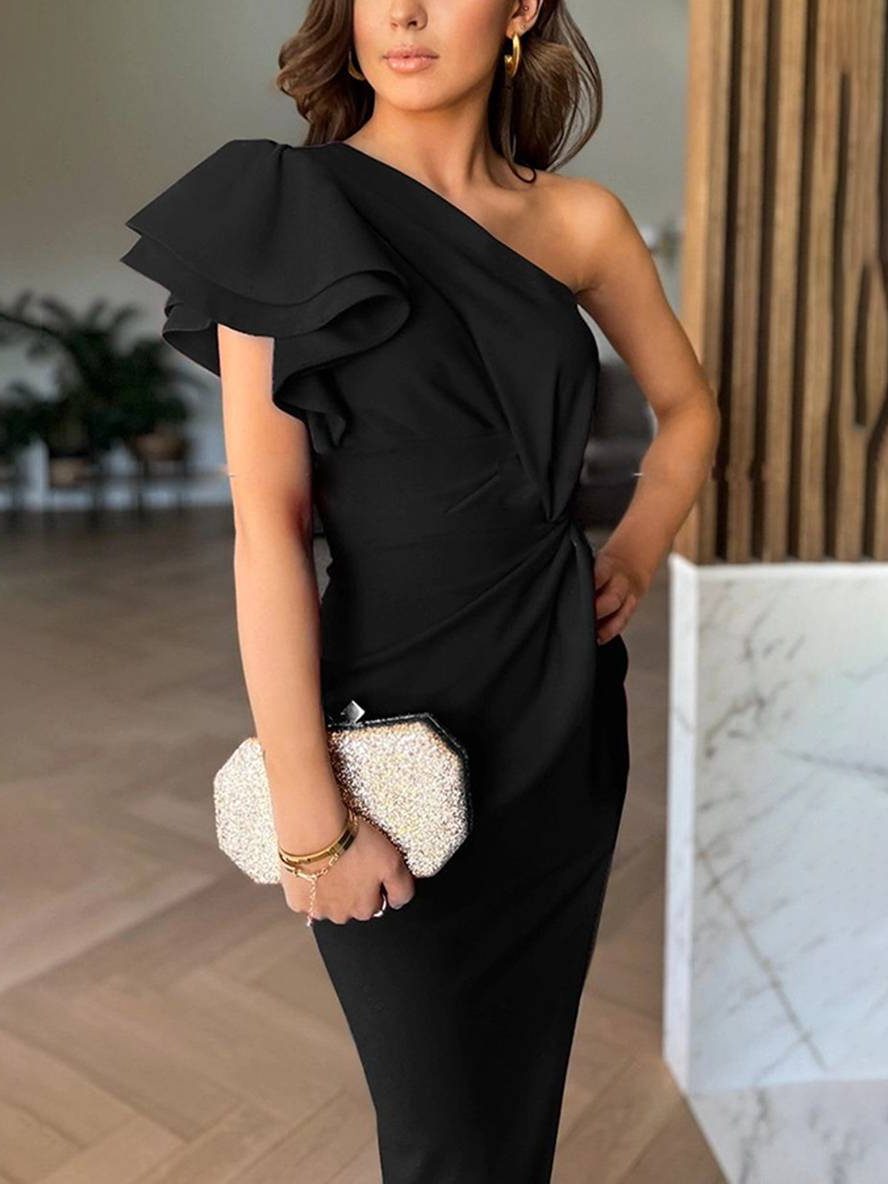 One-Shoulder Ruffle Midi Dress for Women - View 16