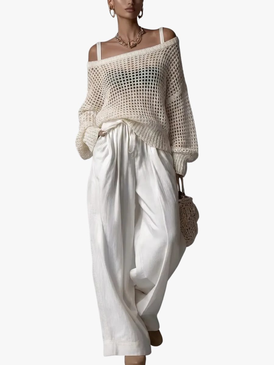 Open Shoulder Knit Two-Piece Set for Women