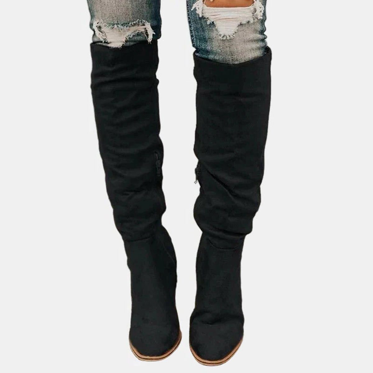 Over-The-Knee Block Heel Boots for Women - Black