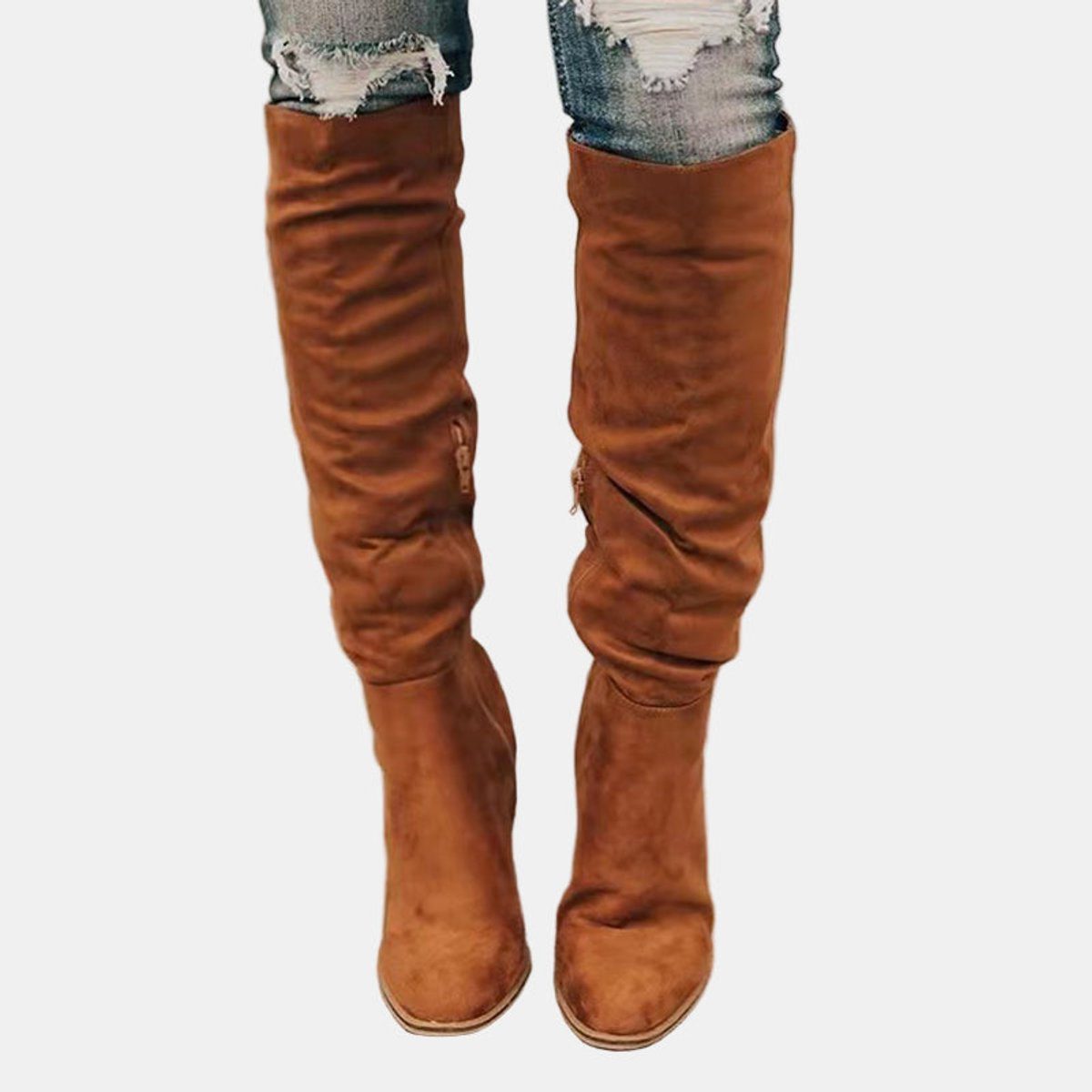 Over-The-Knee Block Heel Boots for Women - Brown