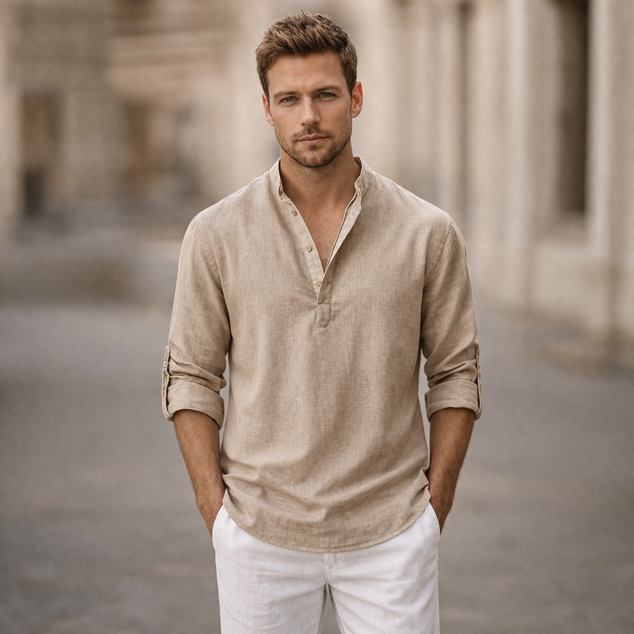 Relaxed Fit Henley Shirt for Men