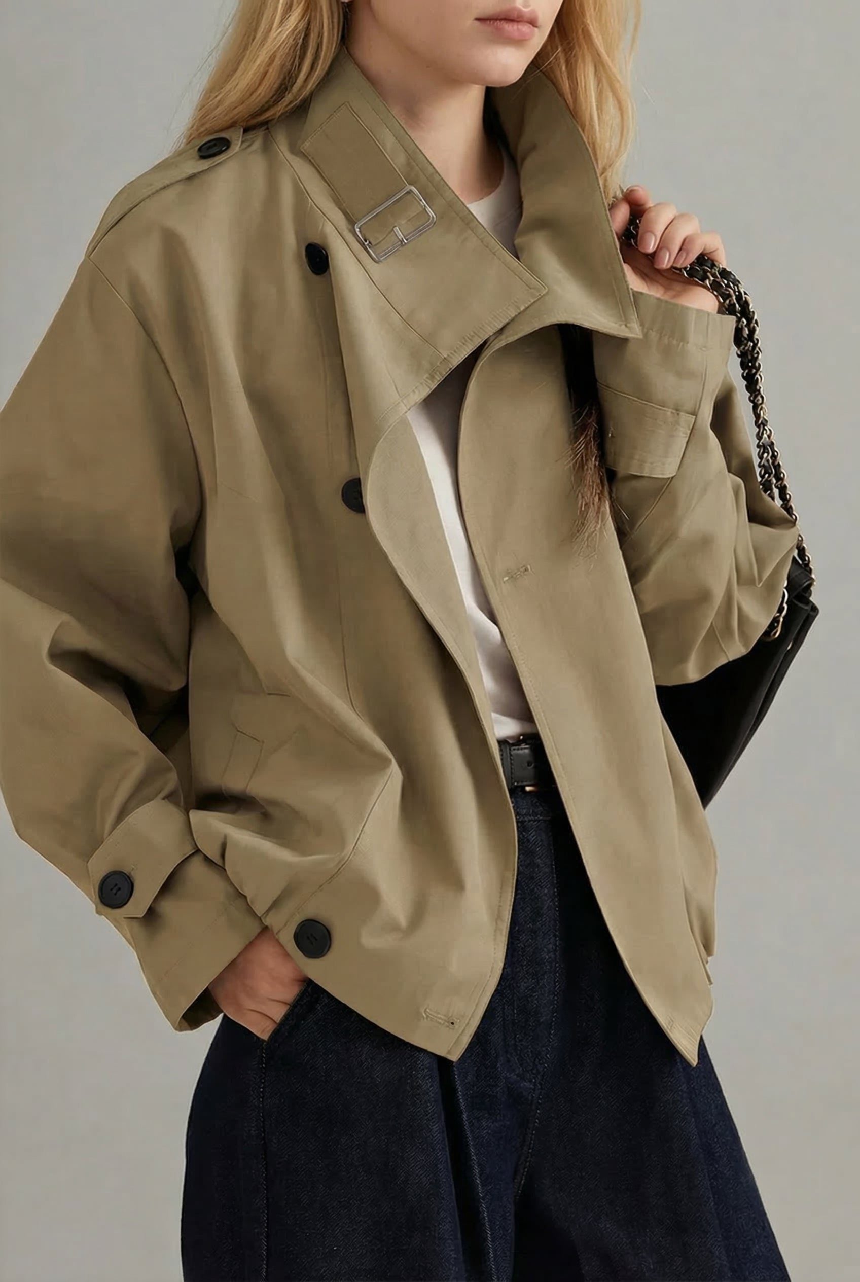 Oversized Cropped Trench Coat for Women - View 2