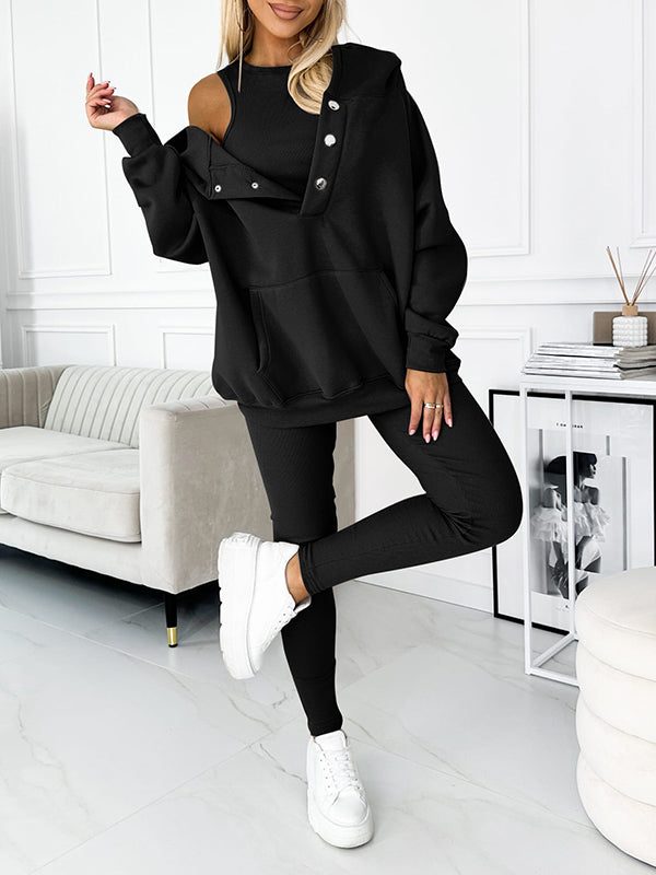 Oversized Hoodie Jogging Set for Women - Black