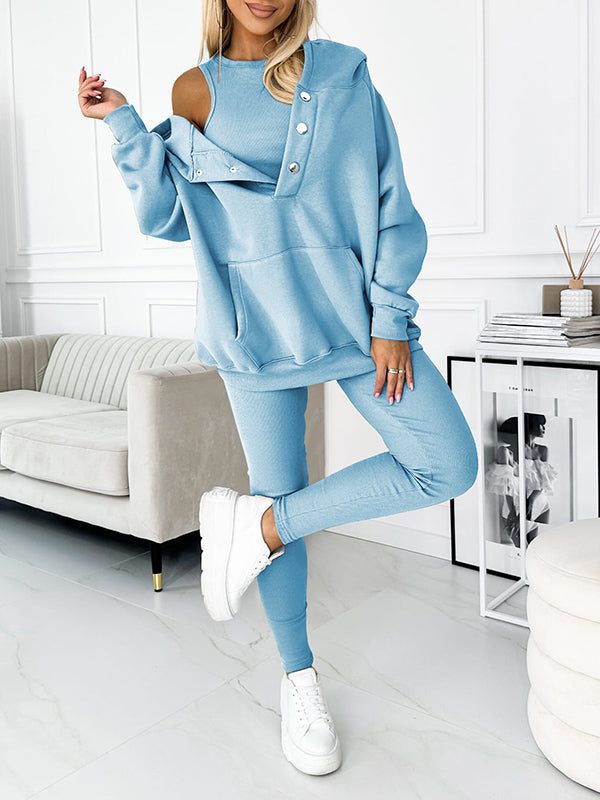 Oversized Hoodie Jogging Set for Women - Light Blue