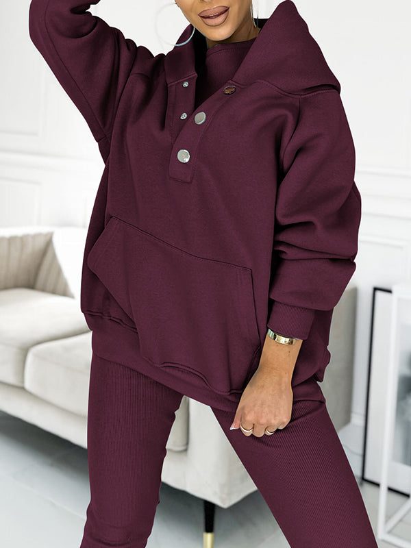 Oversized Hoodie Jogging Set for Women - Burgundy