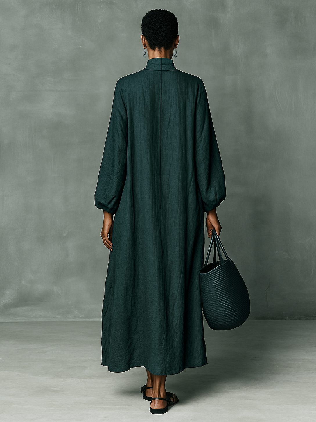 Oversized Maxi Shirt Dress with Stand Collar and Embroidery for Women - View 2