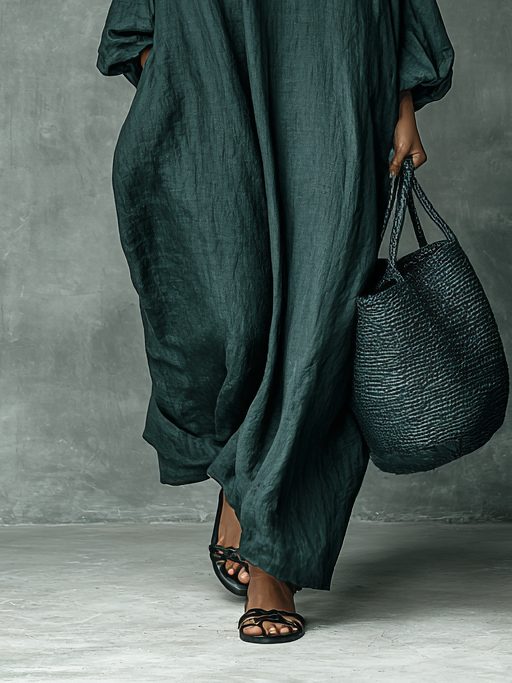 Oversized Maxi Shirt Dress with Stand Collar and Embroidery for Women - View 5