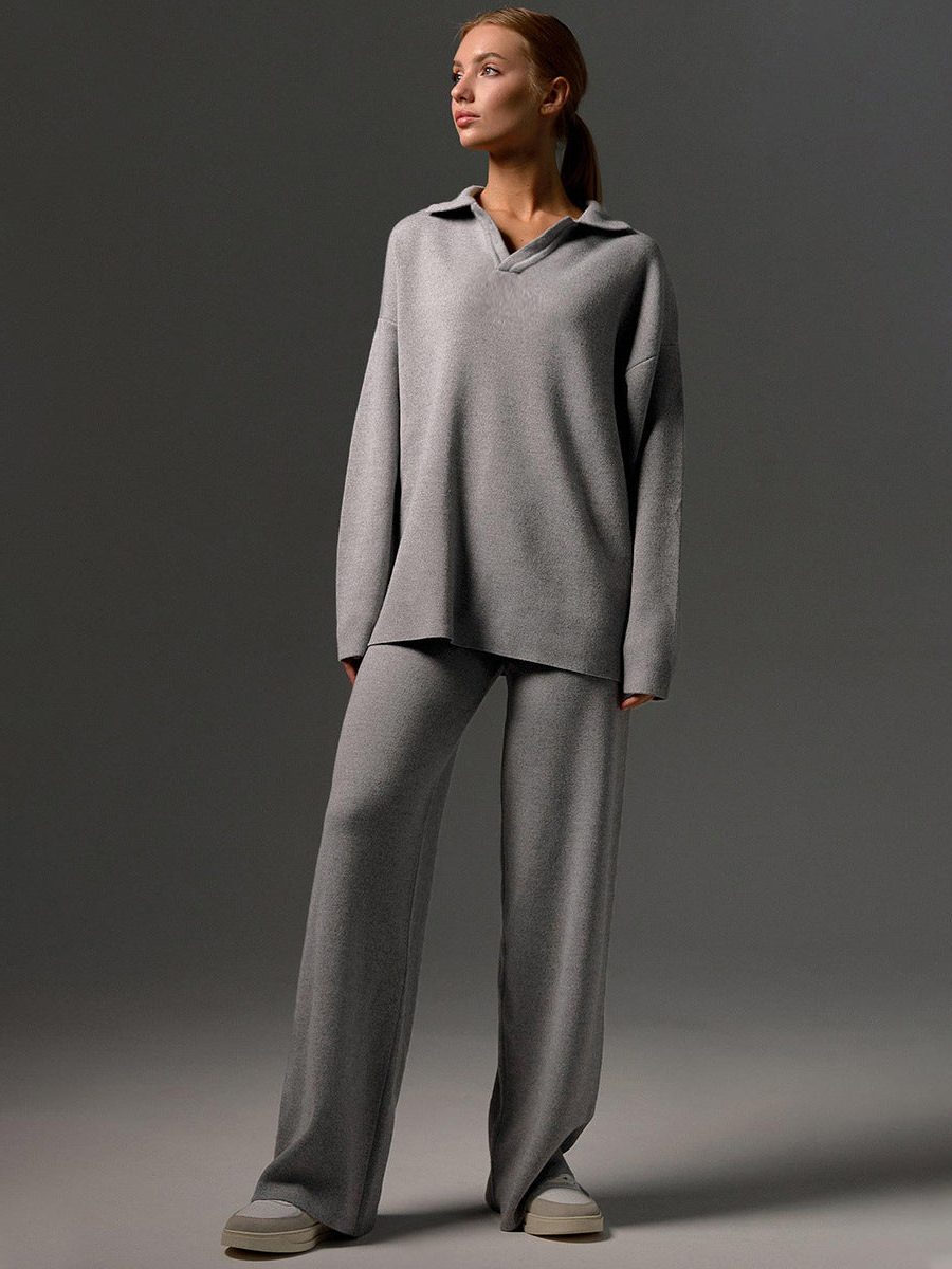 Oversized Polo Wide Leg Loungewear Set for Women - View 7