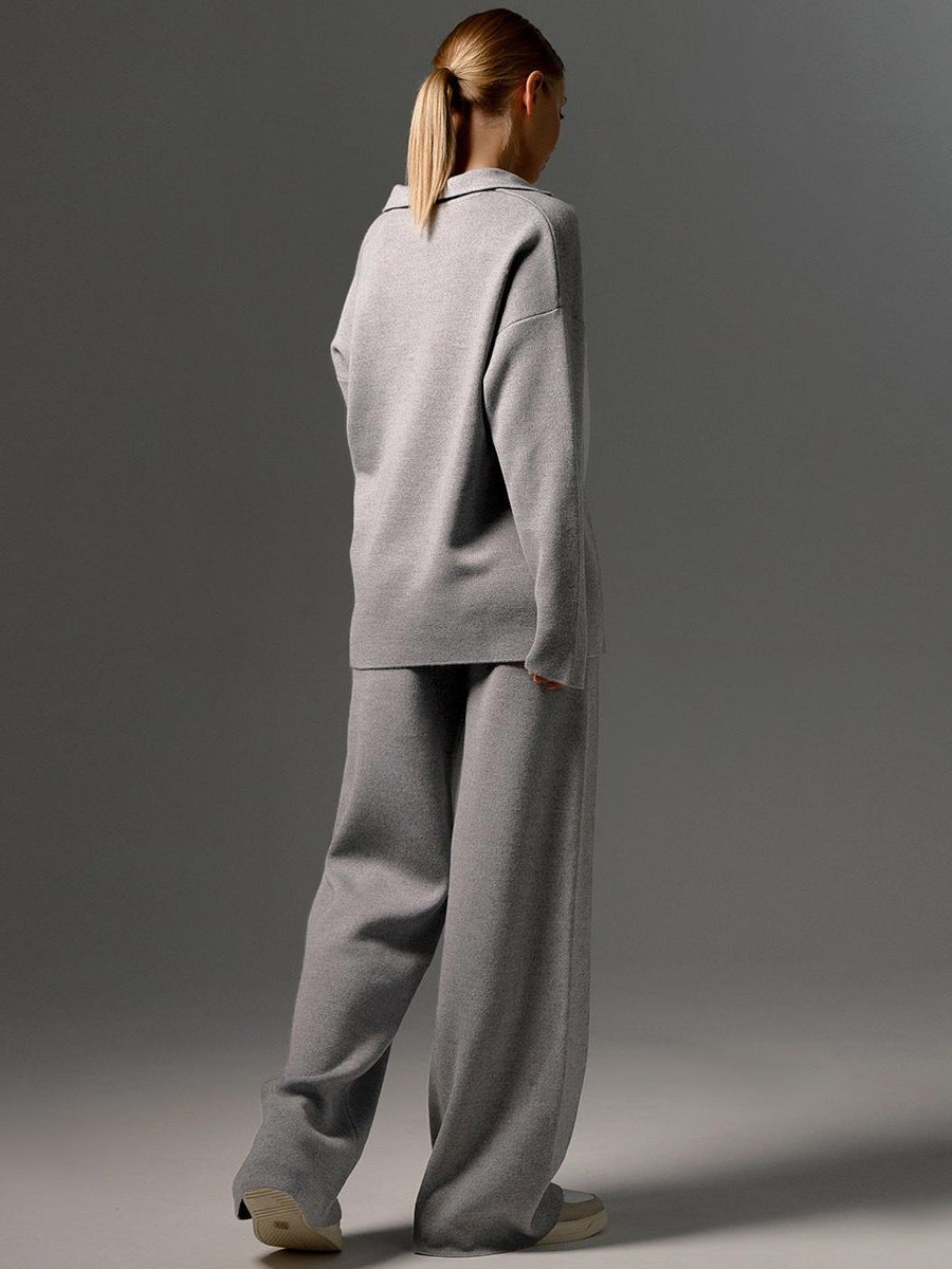 Oversized Polo Wide Leg Loungewear Set for Women - View 8