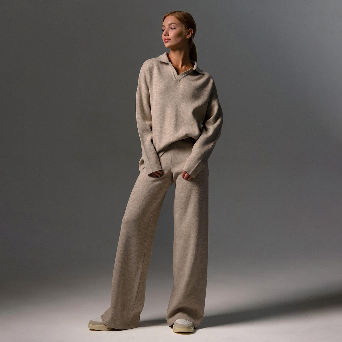 Oversized Polo Wide Leg Loungewear Set for Women