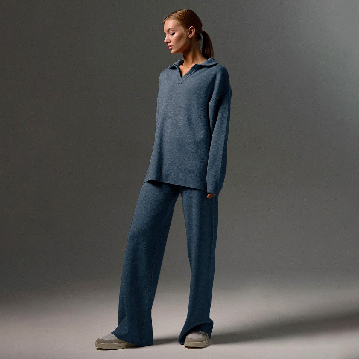 Oversized Polo Wide Leg Loungewear Set for Women - View 2