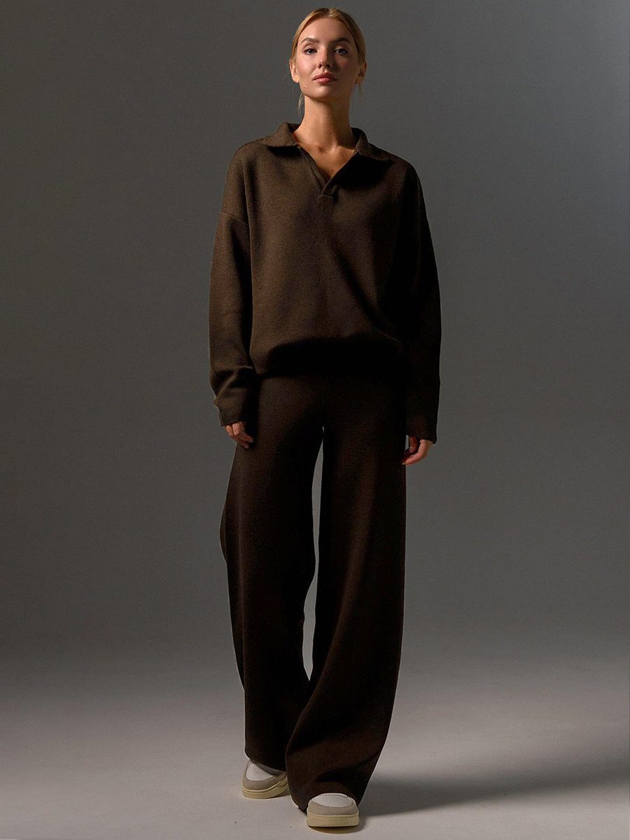 Oversized Polo Wide Leg Loungewear Set for Women - View 3