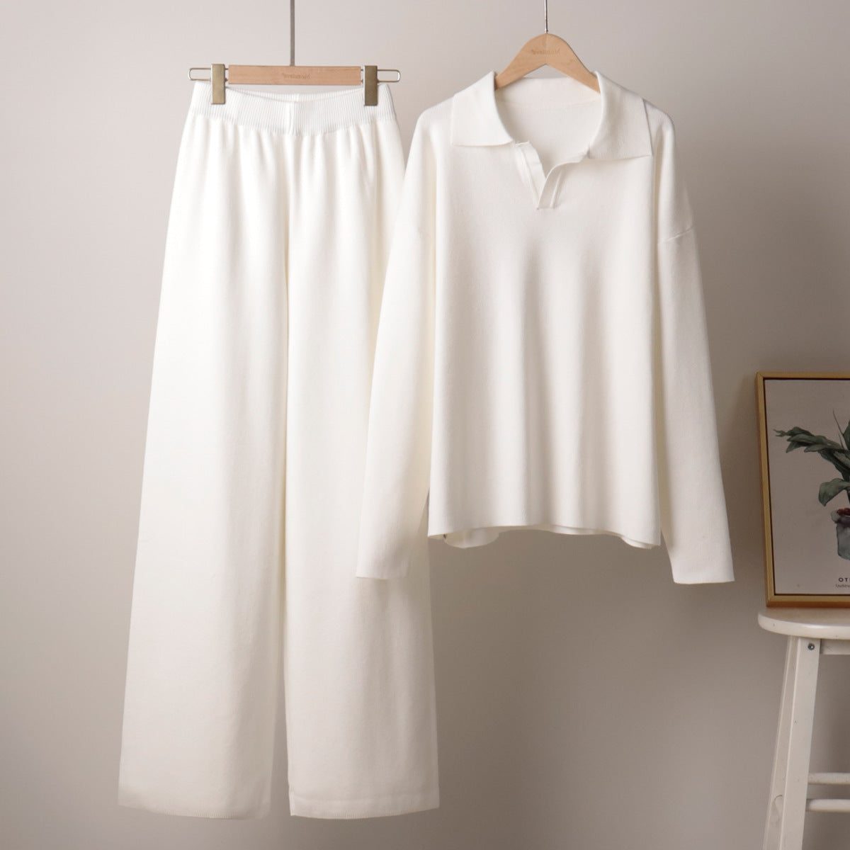 Oversized Polo Wide Leg Loungewear Set for Women - View 4