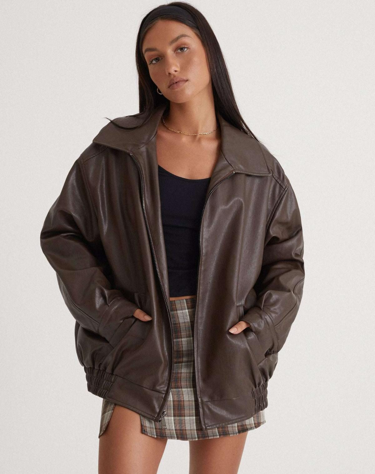 Oversized PU Leather Jacket for Women