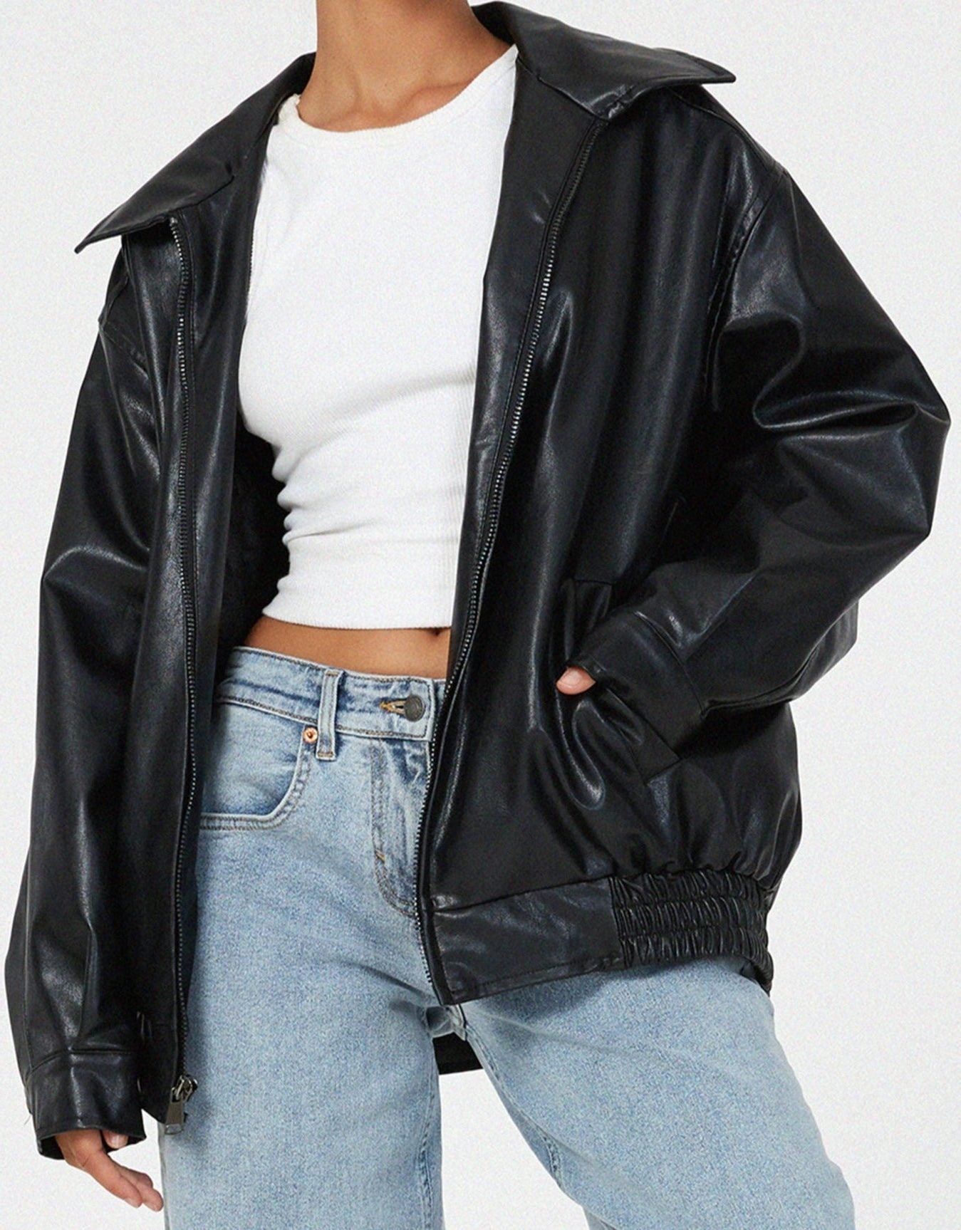 Oversized PU Leather Jacket for Women - View 7