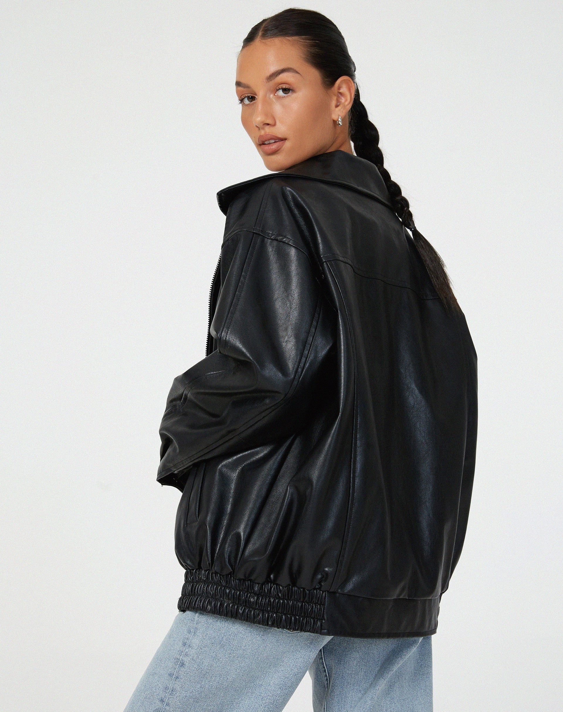 Oversized PU Leather Jacket for Women - View 8