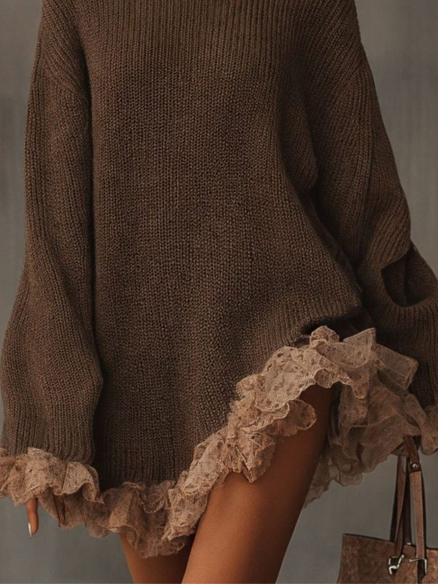 Oversized Ribbed Knit Roll Neck Formal Mini Dress for Women - View 2