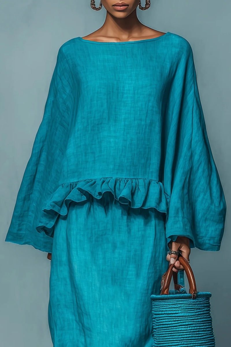 Oversized Ruffle Linen Maxi Skirt Set for Women - View 2