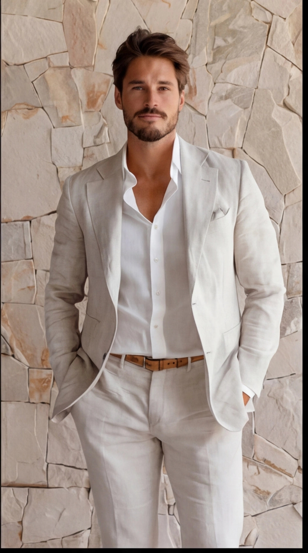 Linen Blend Slim Fit Blazer and Trousers Set for Men