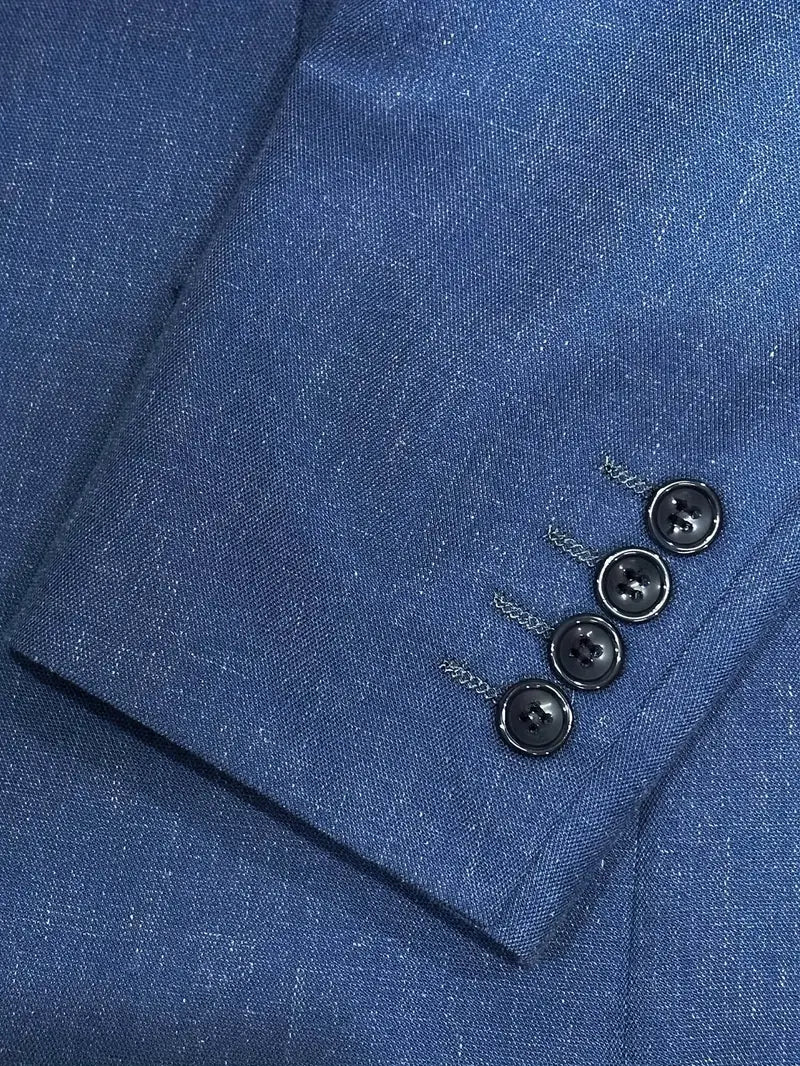 Linen Blend Slim Fit Blazer and Trousers Set for Men