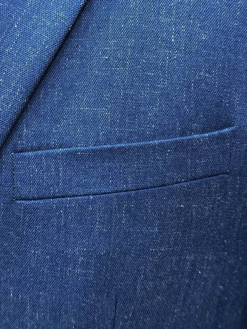 Linen Blend Slim Fit Blazer and Trousers Set for Men