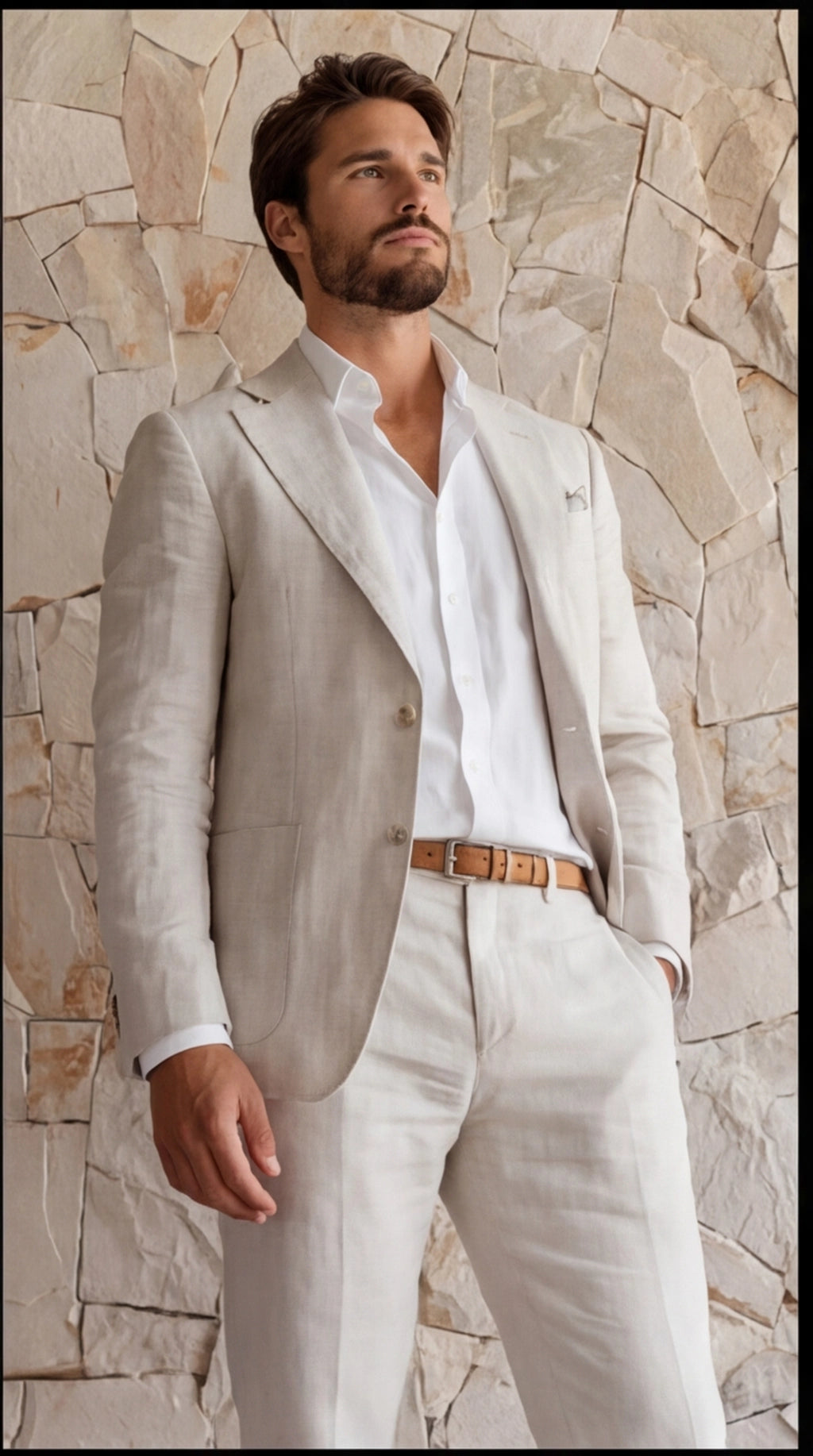 Linen Blend Slim Fit Blazer and Trousers Set for Men